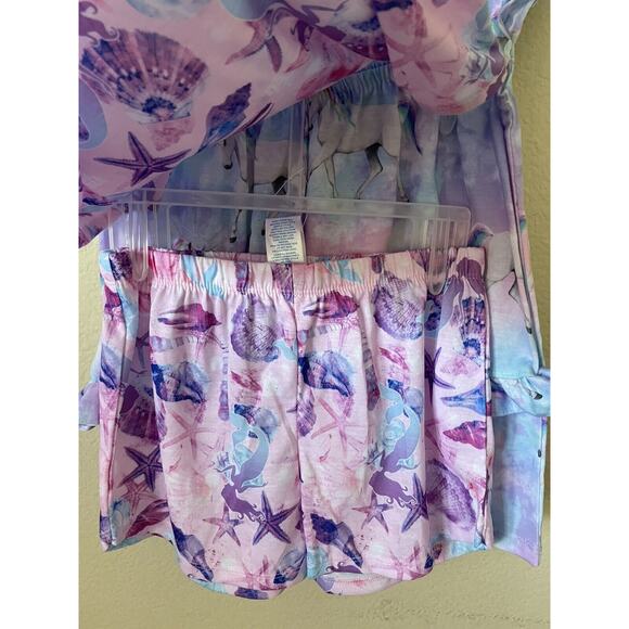 Mermaids Sea Shells Starfish Unicorns Sleeveless Top Shorts Pajama Set M 7/8 - Picture 2 of 6